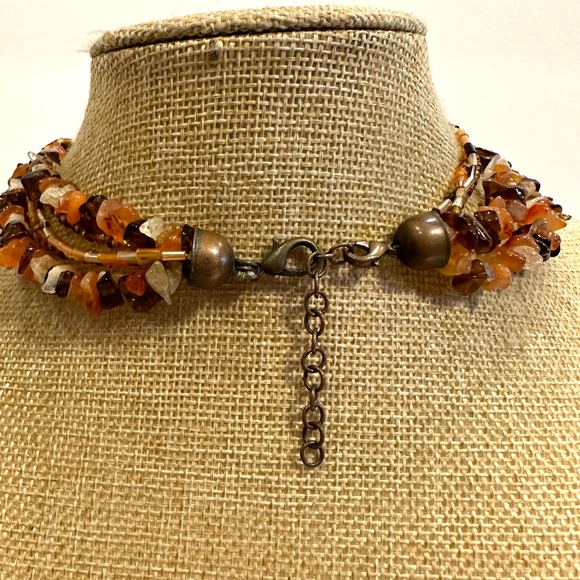 Multi-color Genuine Gemstone & Glass Bead Necklace multistrand, quartz carnelian - Picture 11 of 11